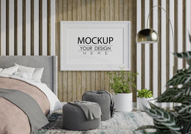 Poster Frame Mockup Interior In A Bedroom Psd