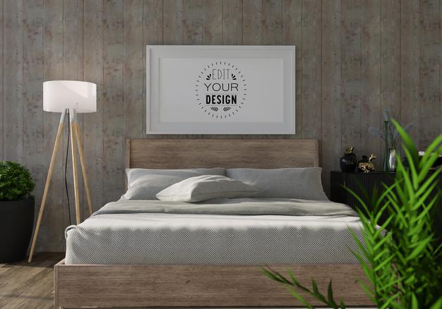 Poster Frame Mockup Interior In A Bedroom Psd