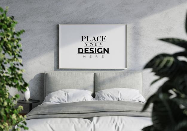 Poster Frame Mockup Interior In A Bedroom Psd