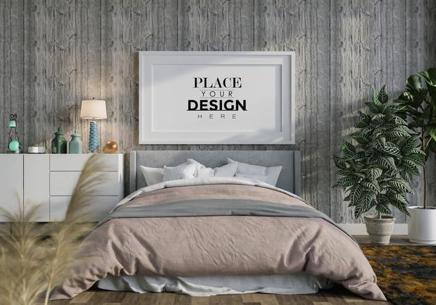 Poster Frame Mockup Interior In A Bedroom Psd