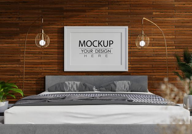Poster Frame Mockup Interior In A Bedroom Psd