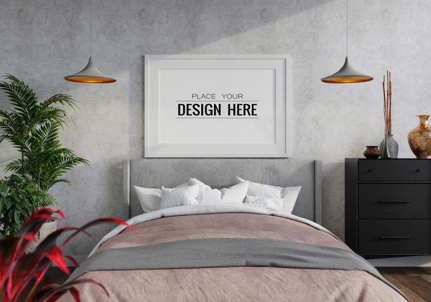 Poster Frame Mockup Interior In A Bedroom Psd