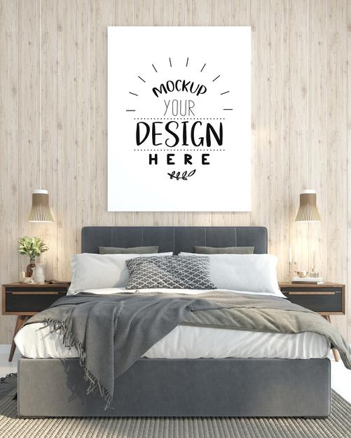 Poster Frame Mockup Interior In A Bedroom Psd