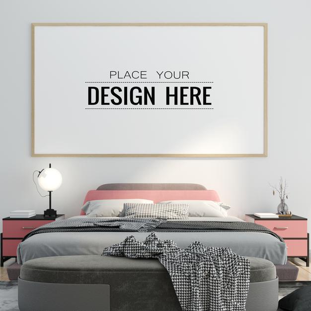 Poster Frame Mockup Interior In A Bedroom Psd