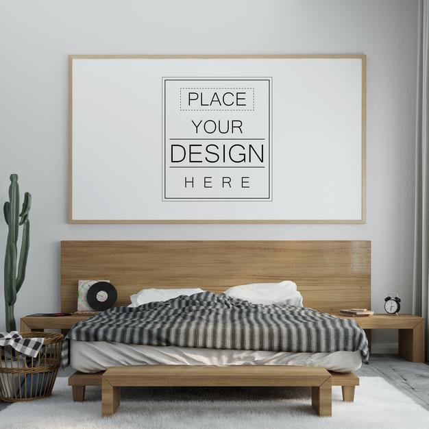 Poster Frame Mockup Interior In A Bedroom Psd
