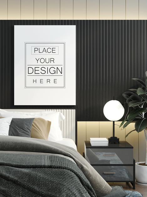 Poster Frame Mockup Interior In A Bedroom Psd