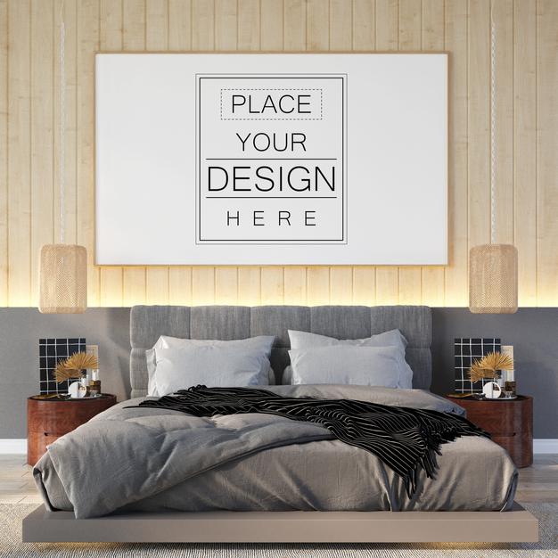 Poster Frame Mockup Interior In A Bedroom Psd