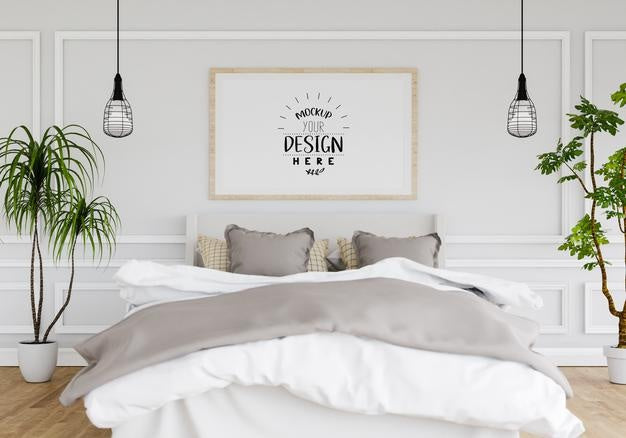 Poster Frame Mockup Interior In A Bedroom Psd