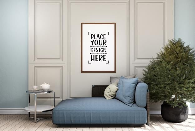 Poster Frame Mockup Interior In A Bedroom Psd
