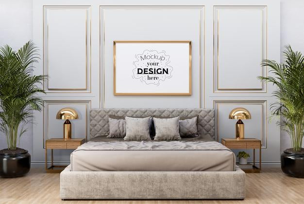 Poster Frame Mockup Interior In A Bedroom Psd