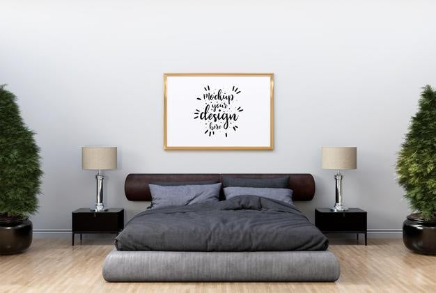 Poster Frame Mockup Interior In A Bedroom Psd