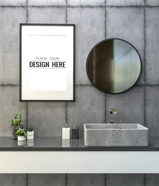 Poster Frame Mockup On Bathroom Interior Psd