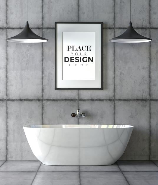 Poster Frame Mockup On Bathroom Interior Psd
