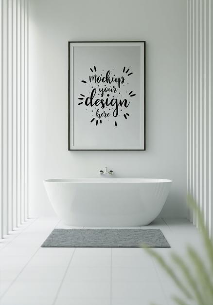 Poster Frame Mockup On Bathroom Interior Psd