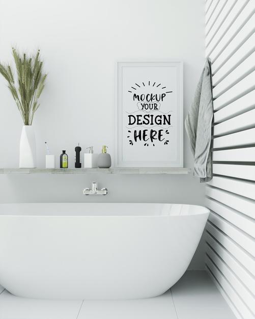 Poster Frame Mockup On Bathroom Interior Psd