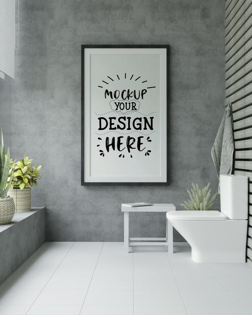 Poster Frame Mockup On Bathroom Interior Psd