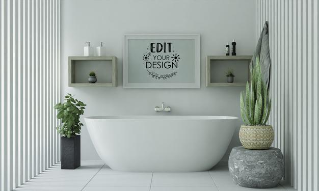 Poster Frame Mockup On Bathroom Interior Psd