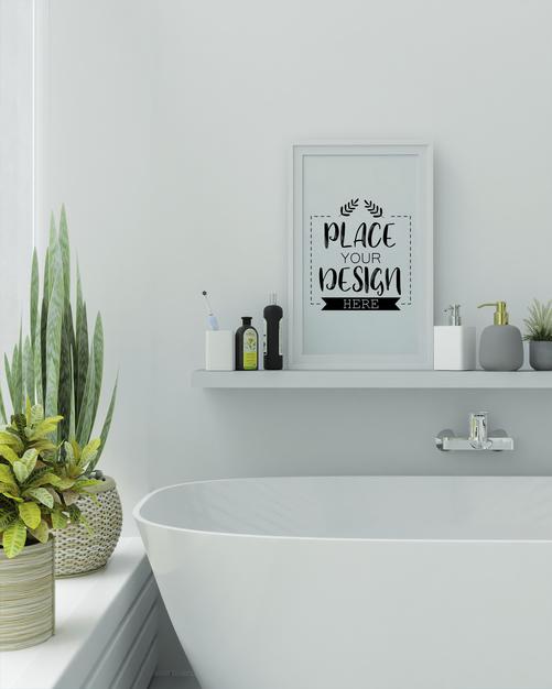 Poster Frame Mockup On Bathroom Interior Psd