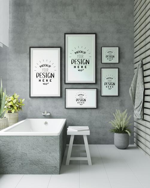 Poster Frame Mockup On Bathroom Interior Psd