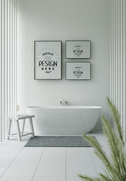 Poster Frame Mockup On Bathroom Interior Psd