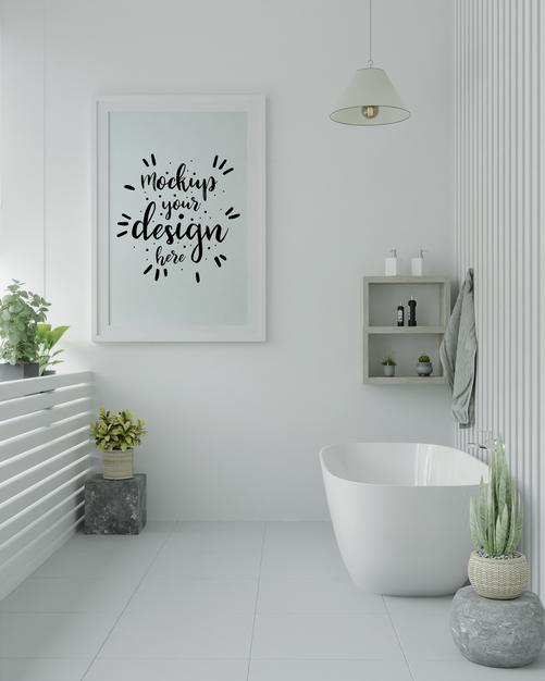 Poster Frame Mockup On Bathroom Interior Psd