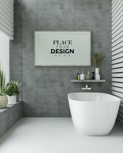 Poster Frame Mockup On Bathroom Interior Psd