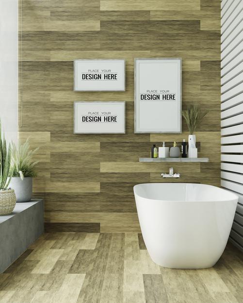Poster Frame Mockup On Bathroom Interior Psd
