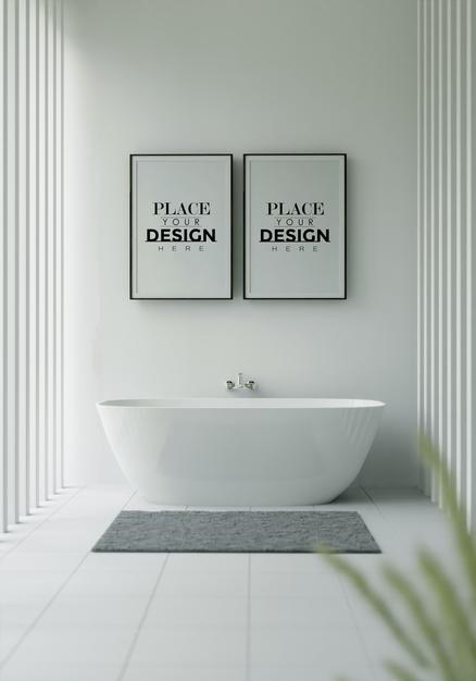 Poster Frame Mockup On Bathroom Interior Psd