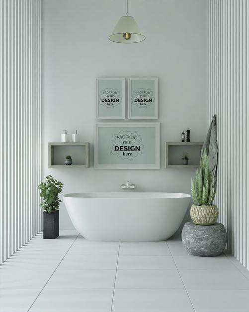 Poster Frame Mockup On Bathroom Interior Psd