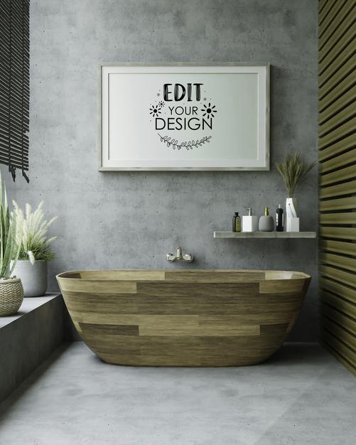 Poster Frame Mockup On Bathroom Interior Psd