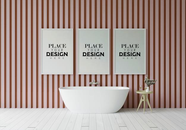 Poster Frame Mockup On Bathroom Interior Psd