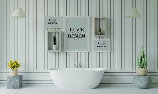 Poster Frame Mockup On Bathroom Interior Psd