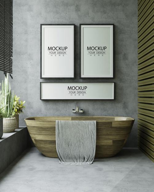 Poster Frame Mockup On Bathroom Interior Psd