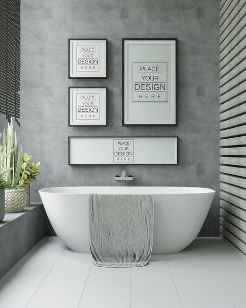 Poster Frame Mockup On Bathroom Interior Psd