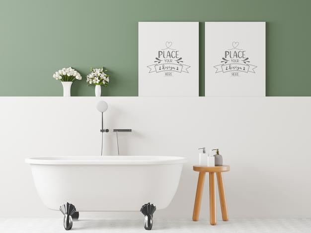 Poster Frame Mockup On Bathroom Interior Psd