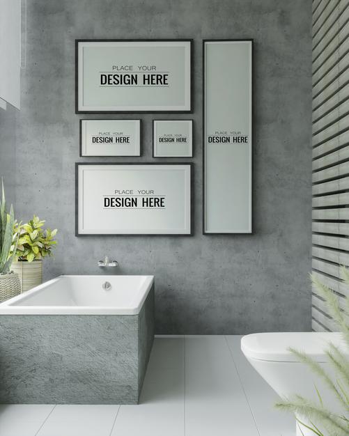 Poster Frame Mockup On Bathroom Interior Psd