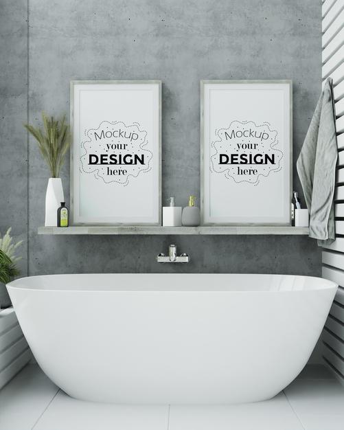 Poster Frame Mockup On Bathroom Interior Psd