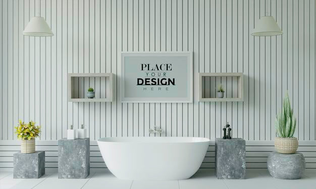 Poster Frame Mockup On Bathroom Interior Psd