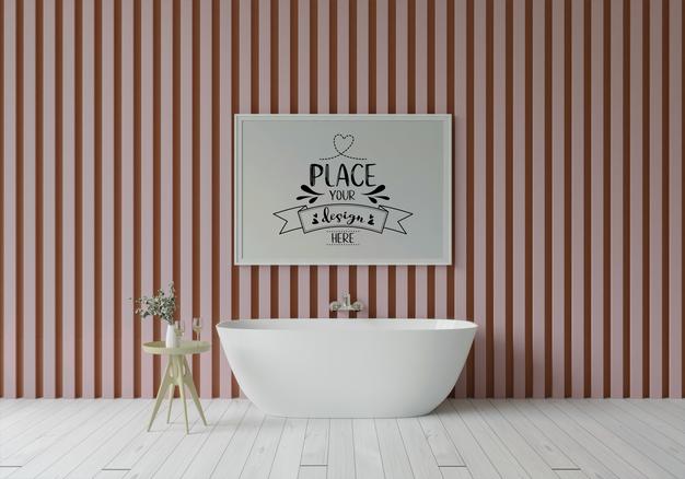 Poster Frame Mockup On Bathroom Interior Psd
