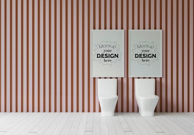Poster Frame Mockup On Bathroom Interior Psd