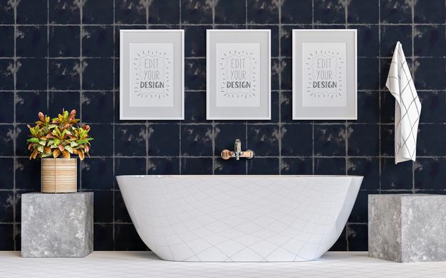 Poster Frame Mockup On Bathroom Interior Psd