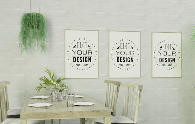 Poster Frame Mockup On Kitchen Room Interior Psd