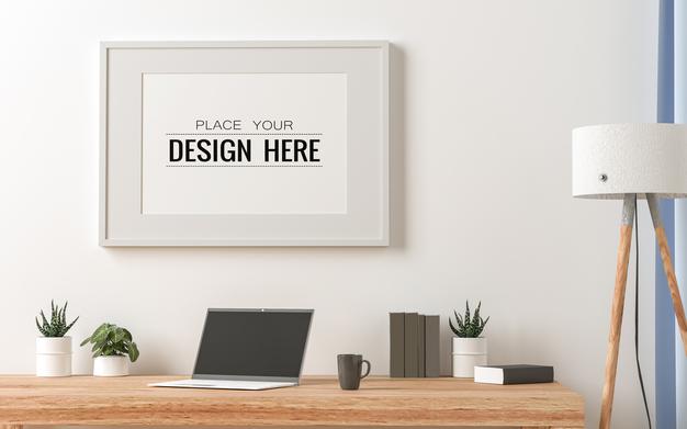 Poster Frame Mockup On The Wall With Plant Psd