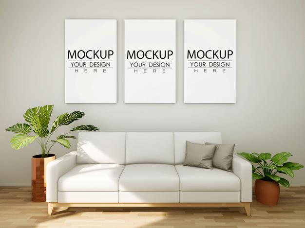 Poster Frame Mockup On The Wall With Plant Psd