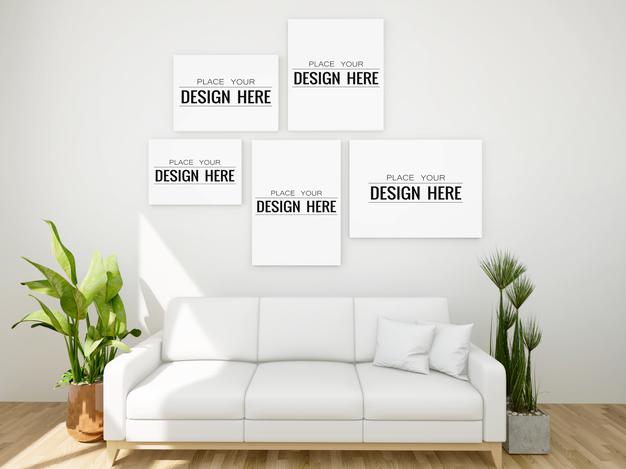 Poster Frame Mockup On The Wall With Plant Psd