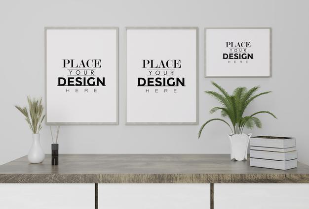 Poster Frame Mockup On The Wall With Plant Psd