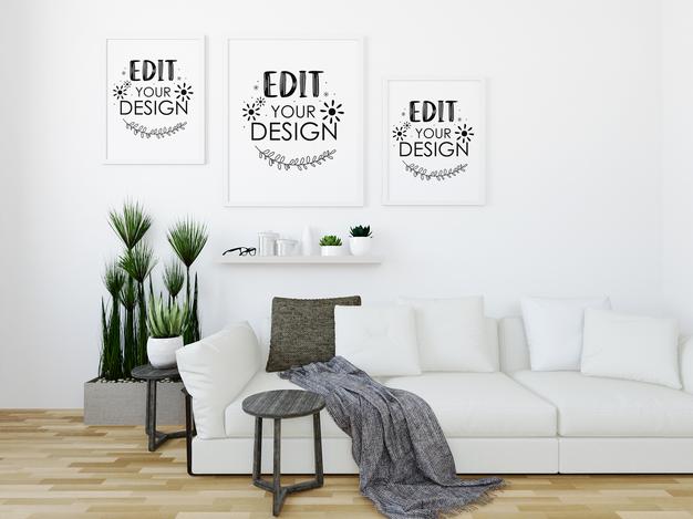 Poster Frame Mockup On The Wall With Plant Psd