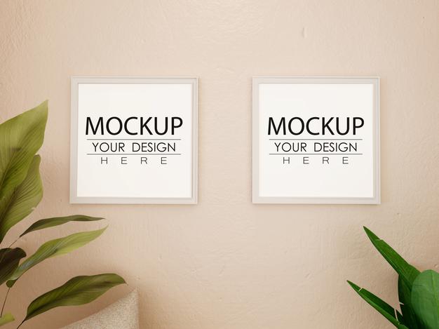 Poster Frame Mockup On The Wall With Plant Psd