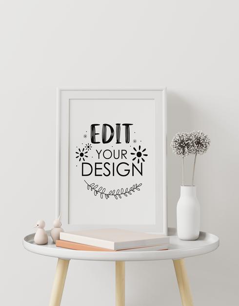 Poster Frame Mockup On The Wall With Plant Psd