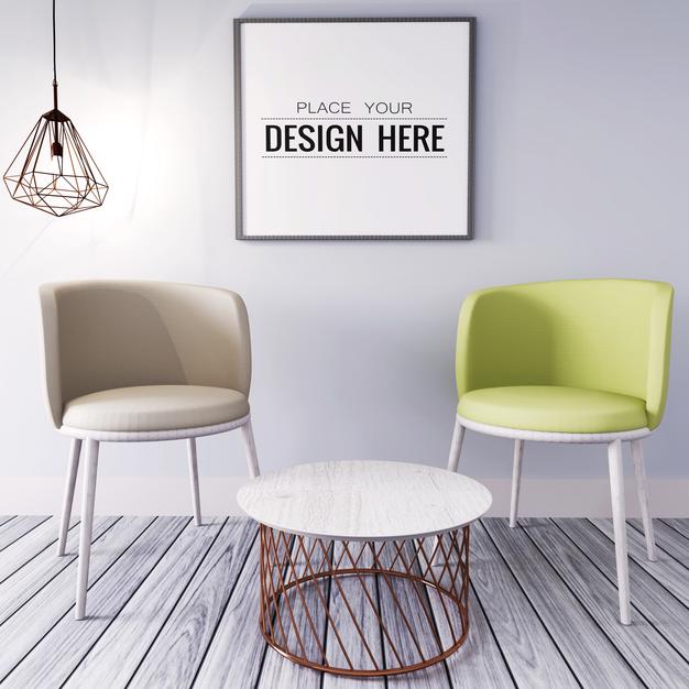 Poster Frame Mockup On The Wall With Plant Psd